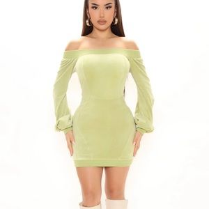 Fashion Nova Lime Colored Velour Mini Dress
